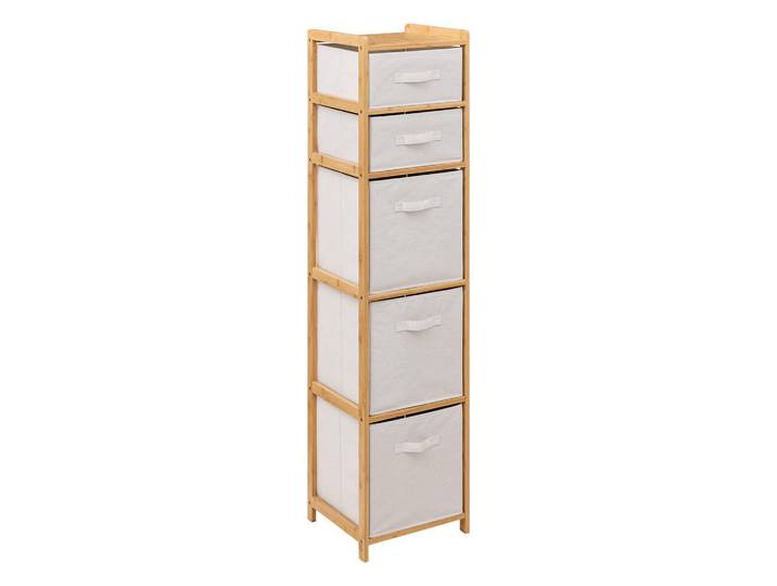 5five Simply Smart Bambusregal mit 5 Stoffkörben Tidy 35/33/144,3 cm, Beige, Naturmaterialen, 33x144.3x35 cm, Badezimmer, Badezimmerregale, Badregale