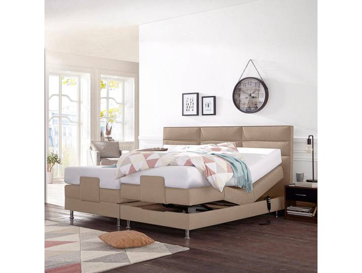 Boxbett, Feinstrukturstoff, Dunkelbeige, 174×210 cm, Elektrisch Verstellbar, WESTFALIA Schlafkomfort