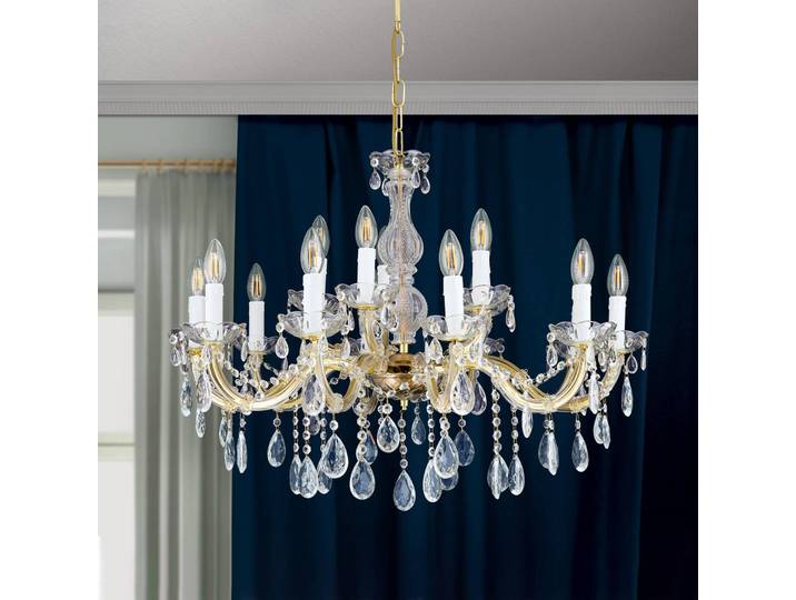 ORION Kristall Kronleuchter Marie Claire, dimmbar, messing / gold, für Wohn- / Esszimmer, Metall, Kristall Kronleuchter