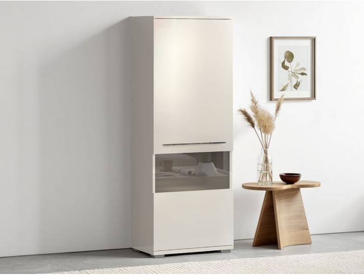 Vitrine GOODPRODUCT Piano , beige (beige hochglanz), B:60cm H:161,4cm T:40,2cm, Holzwerkstoff, Schränke, Vitrine, UV lackiert, Soft-Close Funktion
