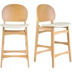 Skandinavische Hocker aus hellem Eschenholz und Weiß (2er-Set) ELTON