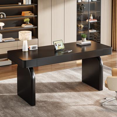 BLUEBELL White Desk with Drawers, 63-Inch Modern Executive Office Desk, Glossy Elegant Work Study Writing Table