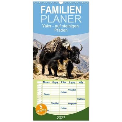 Familienplaner 2027 - Yaks - auf steinigen Pfaden mit 5 Spalten (Wandkalender, 21 x 45 cm) CALVENDO