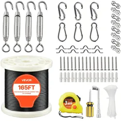 VEVOR Edelstahldrahtseil φ2,38 mm 50,3 m Länge, Drahtseil aus Edelstahl 304 mit einer Bruchlast von 2 kN, 7x7 Litzen, Stahlseil für Terrassengeländer, Gartenspaliere, Lichterketten