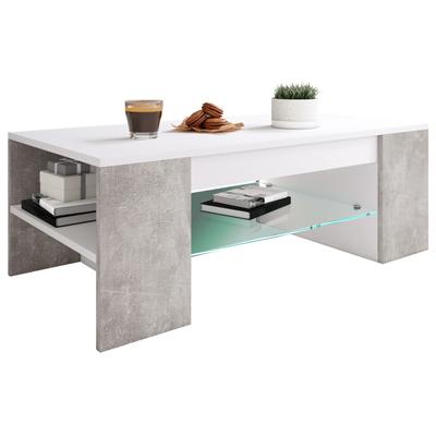Couchtisch VCM "Holz Sofatisch Couchtisch Schublade Glas Tunas", grau (weiß, beton, optik), B:100cm T:50cm, Tische, Couchtisch