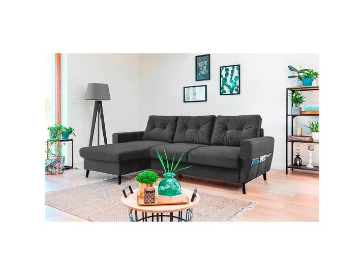 Ecksofa mit Longchair Grau/Dunkelgrau Samt Krysia 223 x 90 x 148cm Longchair davorstehend links ohne Schlaffunktion Glamour