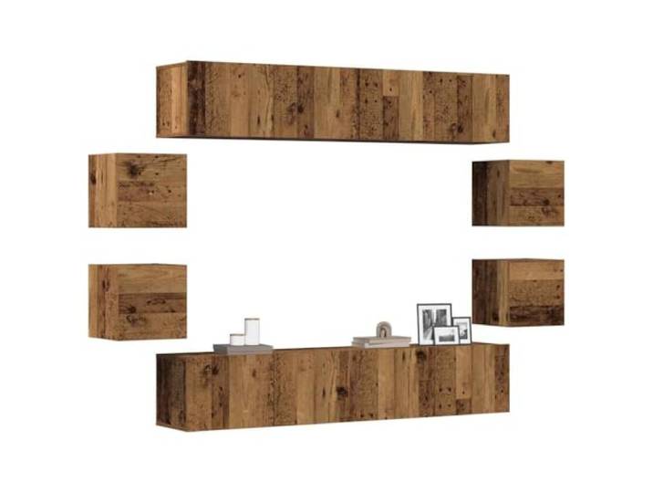 HEFZGDB 8-TLG. TV-Schrank-Set zur Wandmontage in Altholz-Optik aus Holzwerkstoff mit viel Stauraum und modernem Design für Ihr Interieur – Medienschrank mit praktischer Einrichtung