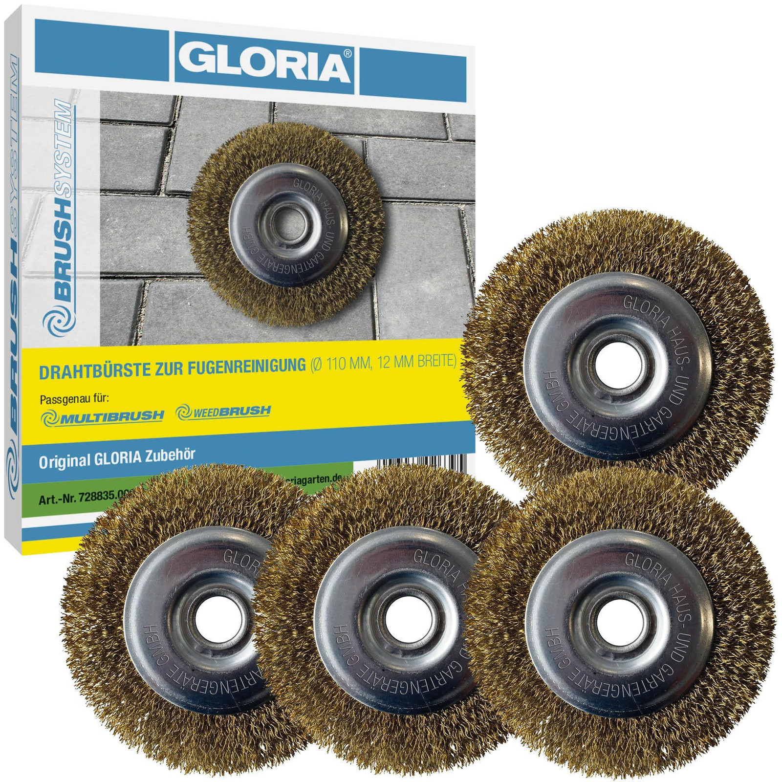 GLORIA Stalen borstelset voor voegen, 4 stuks voor MultiBrush en onkruidborstel