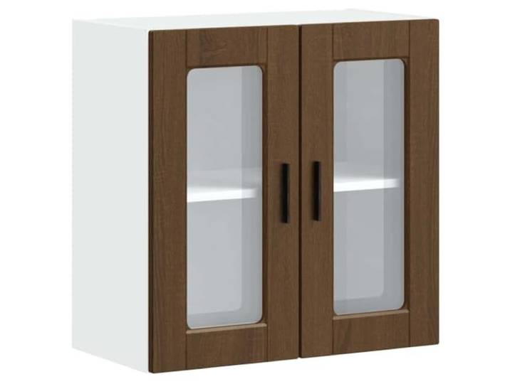 KGHFDVB Küchen-Hängeschrank 60 x 31 x 60 cm mit Glastür Holzwerkstoff Braun Holzwerkstoff und Glas, Glastüren für schnellen Überblick, Wandmontage über der Arbeitsfläche, zwei Fächer je
