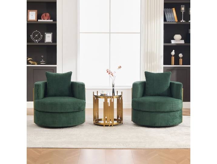 ULEVR fauteuil de relaxation rotatif 360° en velours côtelé vert émeraude avec rangement sous l'assise 76x79x78 cm