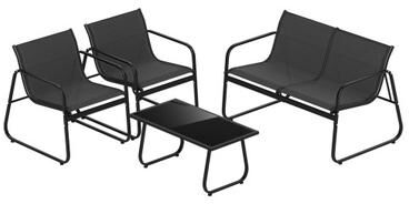 Costway 4 Pieces Patio Furniture Set Fabric Lawn Chairs and Loveseat with Glass Coffee Table