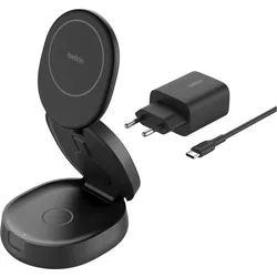 Belkin BoostCharge 3-in-1 Qi2 Ladeständer (15 W), Wireless Charger, Schwarz