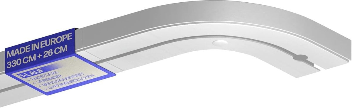 Gordijnrail tot 480 cm met 1 tot 3 loops en ronde bochten inclusief accessoires voor schuifgordijnen
