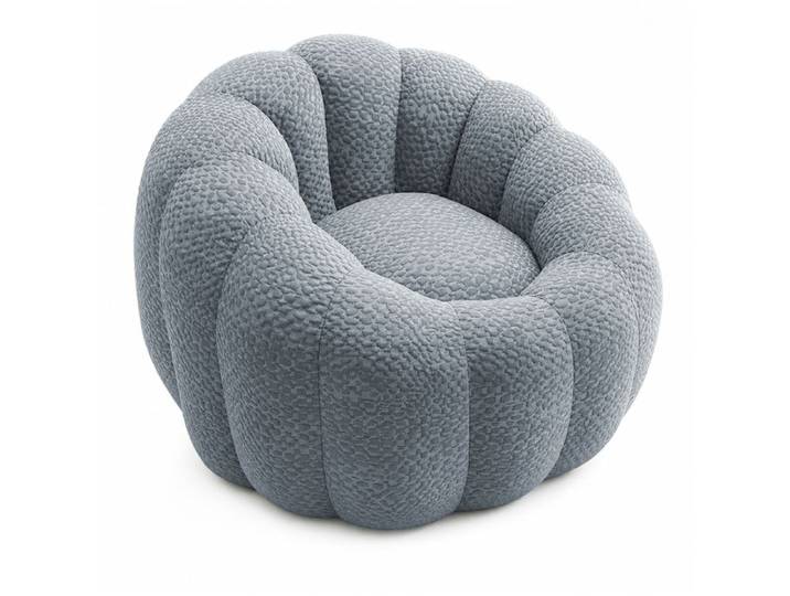 Fauteuil bean bag en forme de fleur – Gris – Tissu jacquard tricoté – Rembourrage en mousse – Sans montage