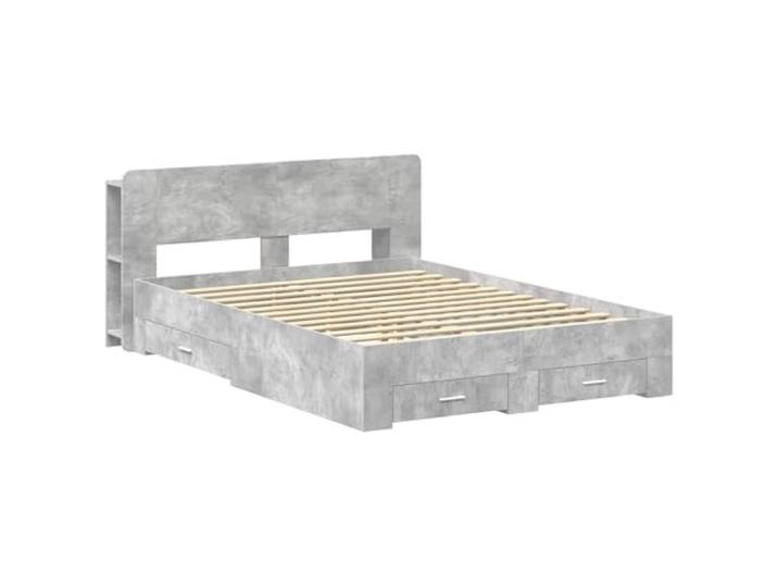 ZQQLVOO Bettgestell mit Stauraum Betongrau 160 x 200 cm Holzwerkstoff Kopfteil-Schrank, integrierte Schubladen, vertikale Ablageflächen, feuchtes Tuch Reinigung, Schritt-für-Schritt Montage