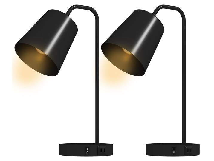 HOMCOM Tischlampen-Set, 2 Stück, mit USB-A/-C-Anschlüssen, Schwarz