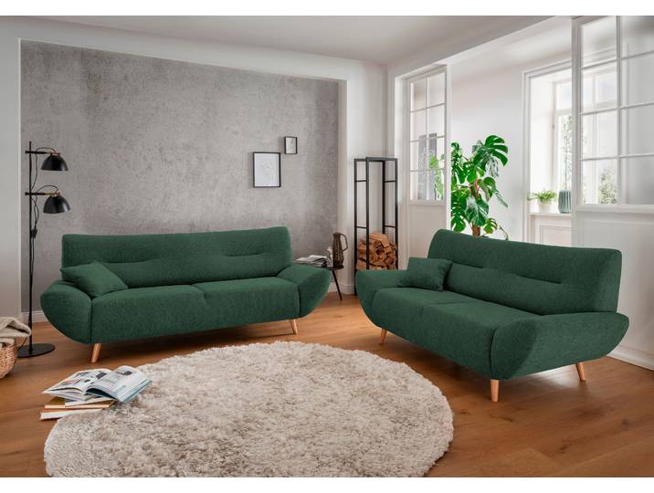 Polstergarnitur HOME AFFAIRE Drago, Set: 3er-2er, modern & zeitlose Formensprache, komfortabel , grün (moosgrün), H:81cm T:90cm, 100% Polyester, Sitzmöbel-Sets, als Sessel/Polsterecke erhältlich, versch. Stoffe, inkl. 2 Zierkissen