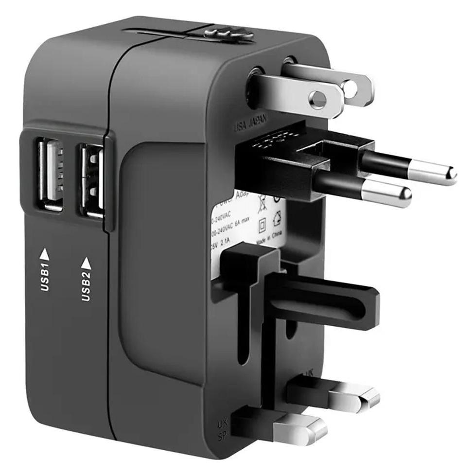 Techsuit - Travel Adapter (HHT202) - 2 x USB, EU, UK, AUS, US - Black (56355272)