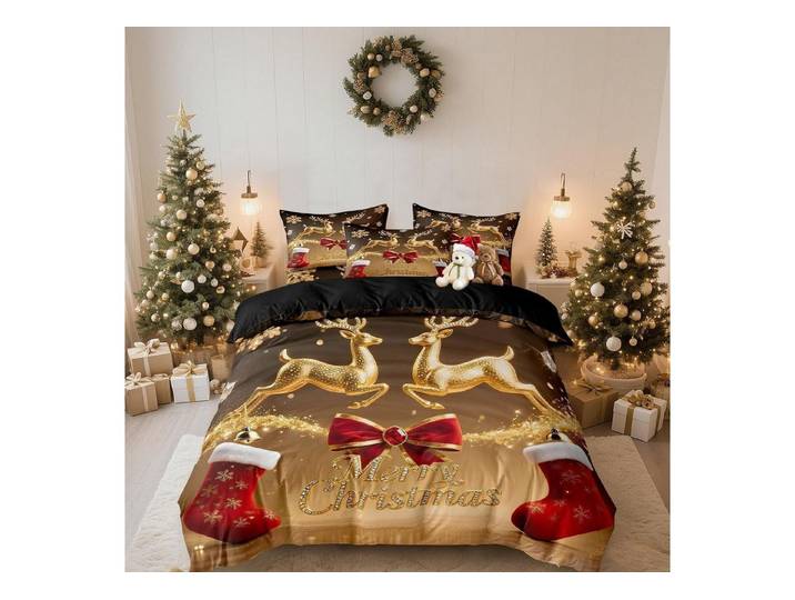 LuxusKollektion Jugendbettwäsche Bettwäsche 155x220 Weihnachten Gold Rot Mikrofaser