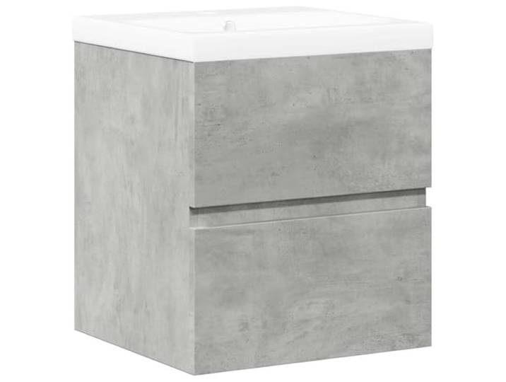 POUFGDR Badezimmermöbel-Set, 2-teilig, Betongrau Wandschrank, Keramikspüle, Holzwerkstoff, Aufbewahrung für Seifen, Shampoo, Zahnpasta
