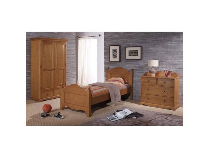 Chambre Enfant Pin Miel Lit 90 + Armoire + Commode - L 99 x l 198 x H 100 cm