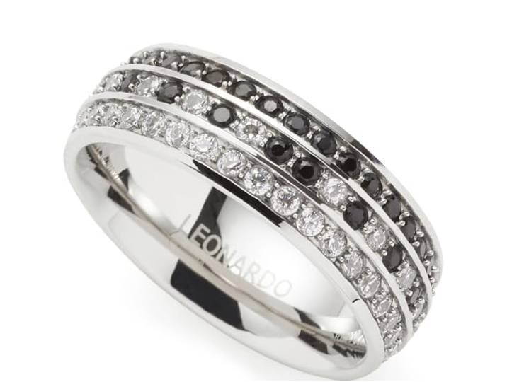 JEWELS BY LEONARDO Ring Atura, Band-Ring aus silberfarbenem Edelstahl, Gr. 21 (66), klare und schwarze Zirkonia Steinchen, Schmuck Damen Geschenk, 024322