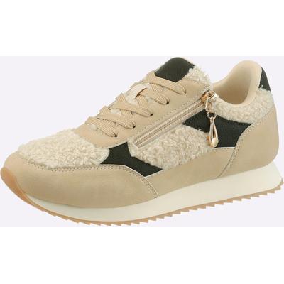Sneaker HEINE, Damen, Gr. 38, Textil, sand, schwarz, Synthetik, Textil, Schuhe Sneaker