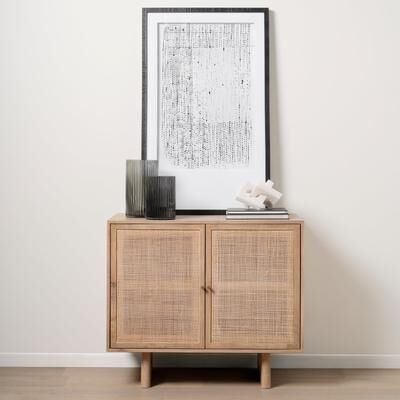 Mercana Grier Light Brown Solid Wood w/ Cane Doors Accent Cabinet