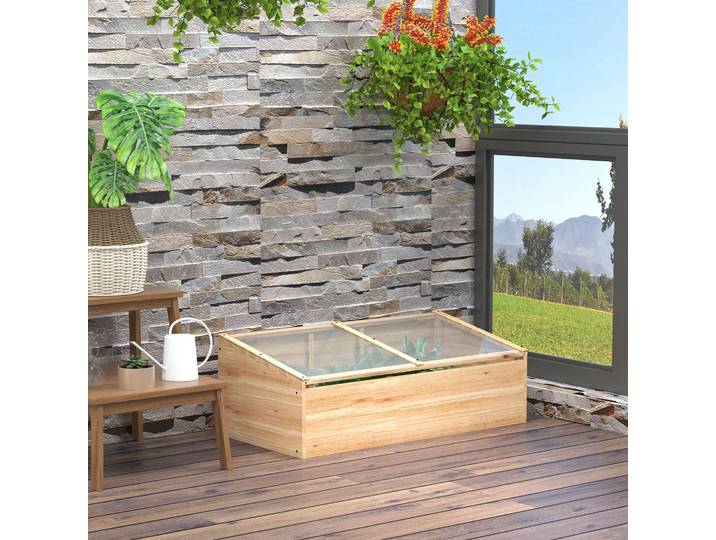 Outsunny Mini Serre Bois 100x50x35cm Jardin Balcon Sapin