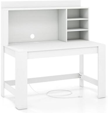 Costway Modern Computer Desk with Hutch and Storage Shelves-White