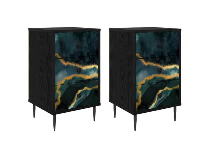 Heofavd Nachttisch 2er Set Schwarz Eichen-Optik 36x33x61 cm WIJHE
