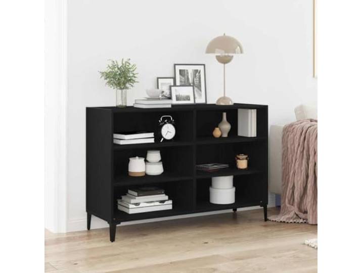 HEFZGDB Industrielles Sideboard mit Metallbeinen im Industriedesign als praktisches Sideboard mit großer Ablagefläche und sechs Einlegeböden aus Holzwerkstoff in Schwarz Eichen-Optik