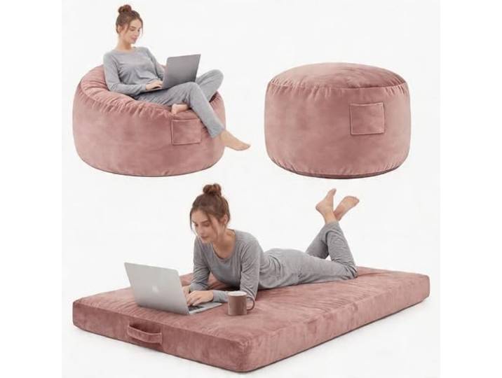 Furntrastar 3-in-1 Riesiger Sitzsack als Stuhl, Bett & Sofa – Flauschig mit Memory-Schaum – Abnehmbarer & Waschbarer Bezug – Für Erwachsene & Teens – Flanell