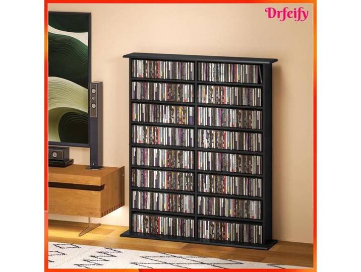 Étagère de rangement pour CD/DVD - AKOZON - 11345 - 12 étagères modulables - Capacité 720 CD/396 DVD - Noir