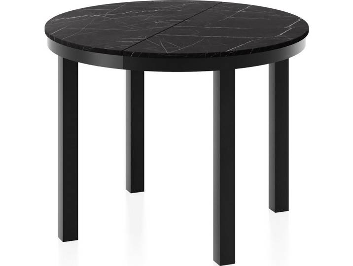 ESSTISCH Corin Schwarz runder ausziehbarer, Schwarzer Marmor 100-176/100/76 cm