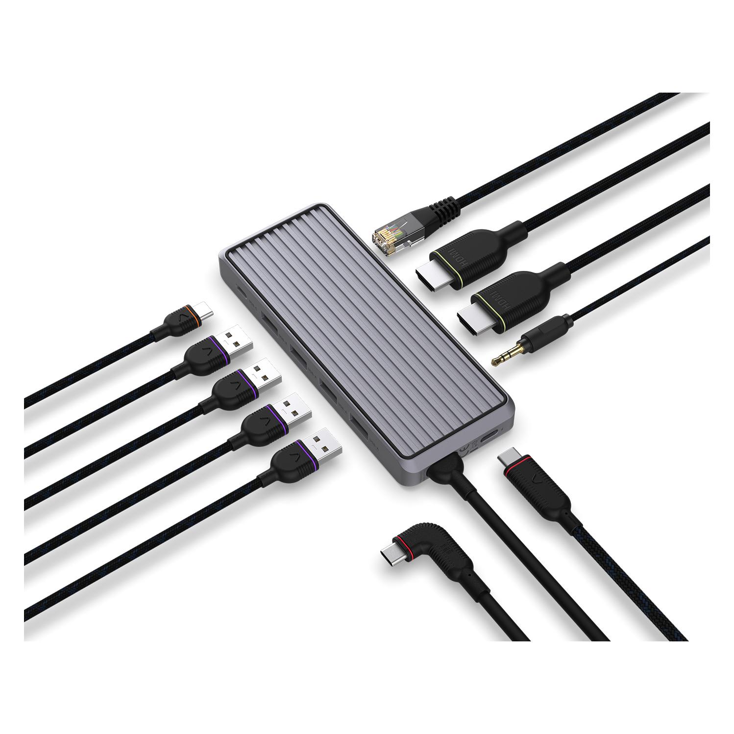 Unisynk 10 POrt USB-C Hub 4K 60Hz 100W Grey (USB-C, 10 Ports) (10352)