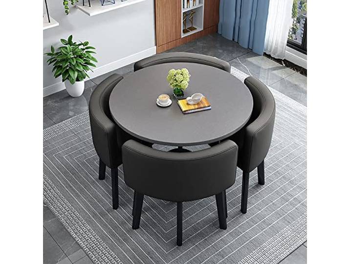 BIBZBKH Esstisch- und Stühle-Set mit 4 Esstischen und 4 Stühlen, moderner runder Küchentisch und Stoffstühle, platzsparend, Heimbüro, Tisch-Set, Empfangsspar-Set, platzsparender Tisch, 80 x 80 x 75