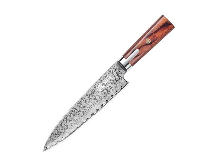 MITSUMOTO SAKARI Damaszener Küchenmesser, 20 cm Gyuto Kochmesser Japanisches Handgeschmiedetes Küchenmesser, S301 Pulver Stahl Kochmesser, Boutique Holzkiste