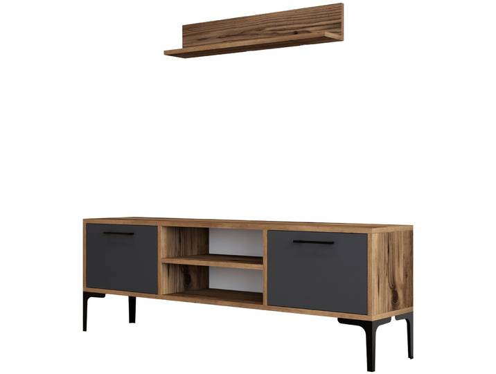 TV-Möbel Georis Nussbaum/Anthrazit Holzwerkstoff B 140 cm - TV-Möbel