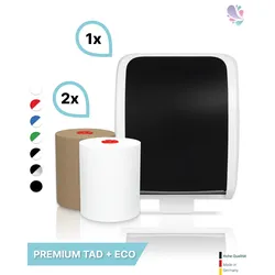 Handtuchrollenspender Autocut, Blanc Cosmos verschied. Farben + 1 Rolle PREMIUM TAD + 1 Rolle ECO Natural - PRODUKTSET