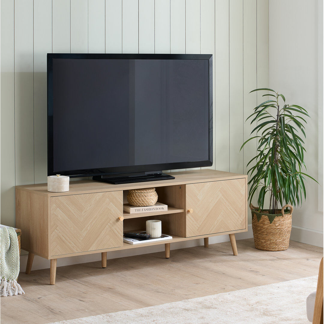 Norden Home Mardell Tv Unit for TV's up to 58" - 140CM Width - Herringbone/Chevron Effect TV Stand OAK 58"