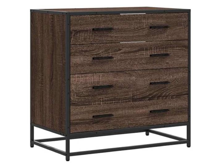LMTYOENFG Kommode Schubladenschrank Braun Eichen-Optik 70x41x70 cm Metall Industrieller Beistellschrank mit 4 Schubladen für Schlafzimmer und Flur. Robuster Holzwerkstoff auf Metallgestell.