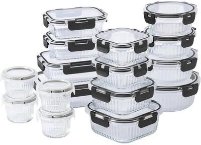 COOK WITH COLOR Premium 32-Pc. Borosilicate Glass Food Container Set with Dividers Leakproof Lids - Meal Prep, Storage