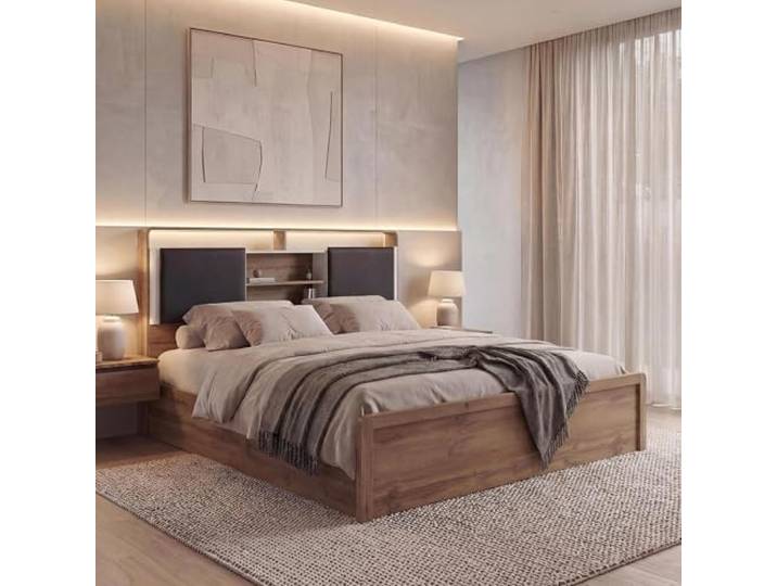 Mendler Queen Size Bett HWC-P43 160x200cm - Wotan-Eiche-Optik, weiß