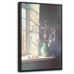 LEINWAND Bilder mit Rahmen - Stillleben - Vase - Osterzweig - 40x60