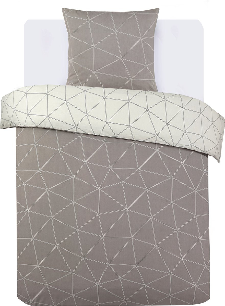 VISION home Hugo Tweezijdig omkeerbaar Dekbedovertrekset - 100% katoen - Eenpersoons - Beige - Dekbedovertrek 140 x 200 cm met 1 sloop