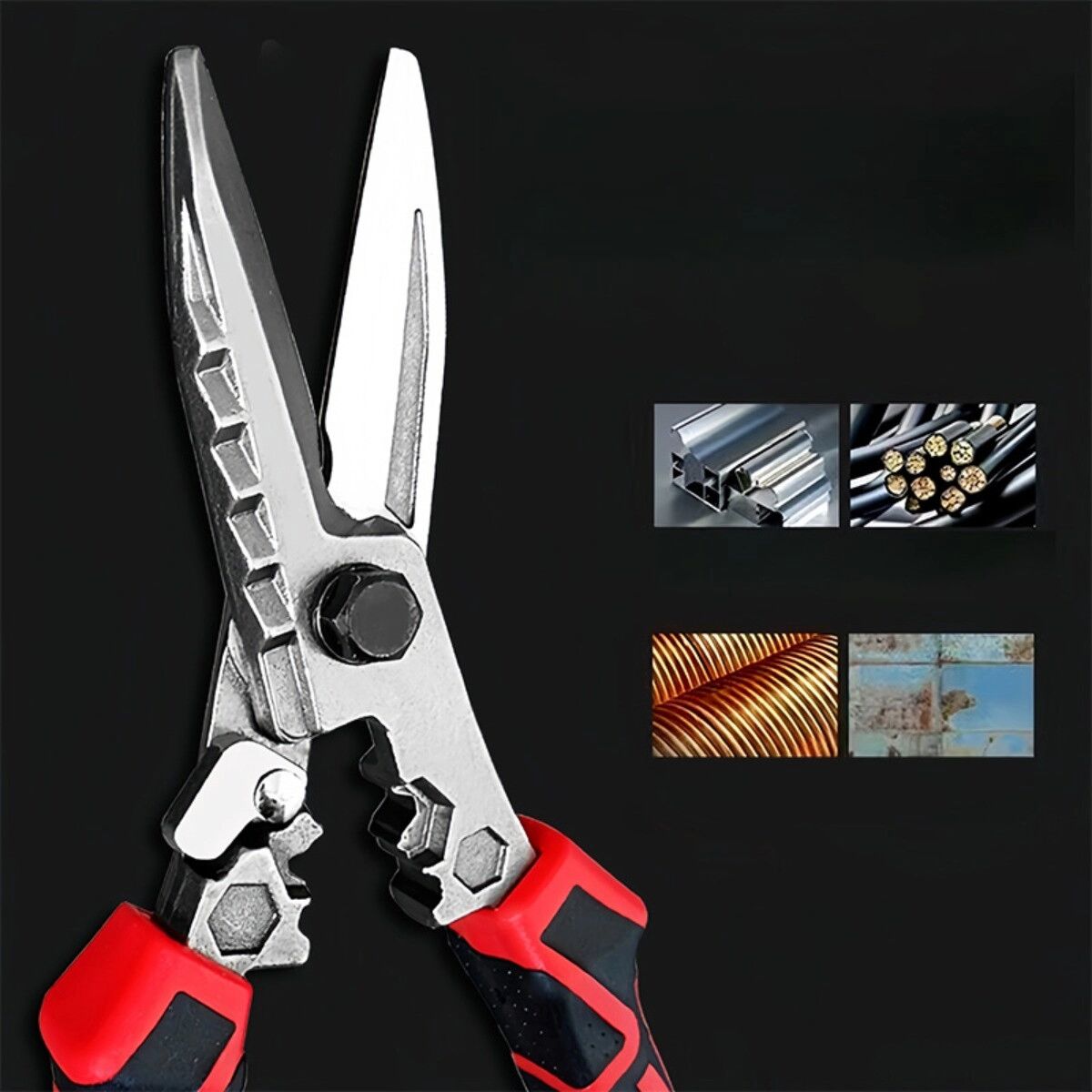 INF Keel Snips Cisailles à tôle industrielles - Poignée TRP, Acier chrome-vanadium, Lame tranchante, 22cm x 6cm, Couleurs Noir rouge