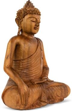 G6 Collection Wood Buddha Statue - Hand Carved Earth Touching Mudra Sculpture, Natural Zen Decor