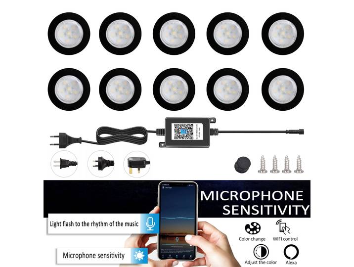 Lot de 20 lumières intelligentes WIFI LED RVB, lampes de paysage enterrées étanches IP67, éclairage de terrasse 45 mm 1 W pour escalier de jardin DC12 V.