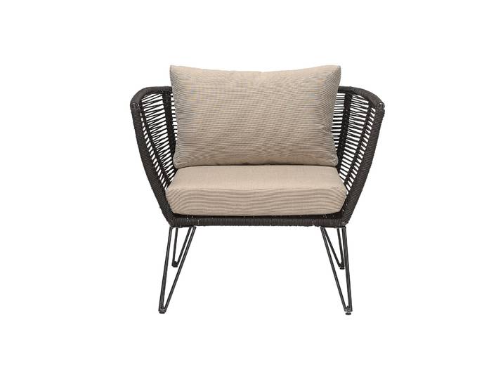 Garten Loungesessel Kairo – Metall mit handgeflochtenem Seil - Schwarz - Luxusbetten24